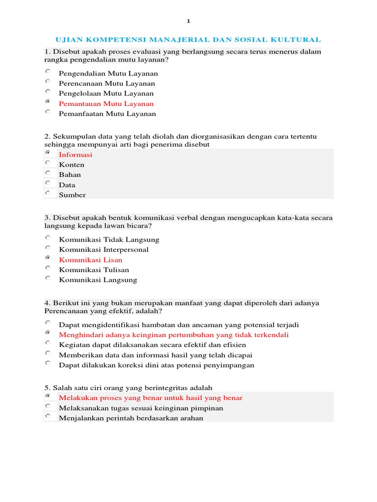 Contoh Soal Ujian Kompetensi Manajerial Dan Sosial Kultural 2