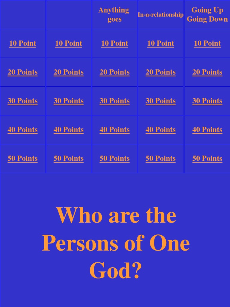 Jeopardy Game - CATECHISM | PDF | Mary, Mother Of Jesus | Liturgical Year