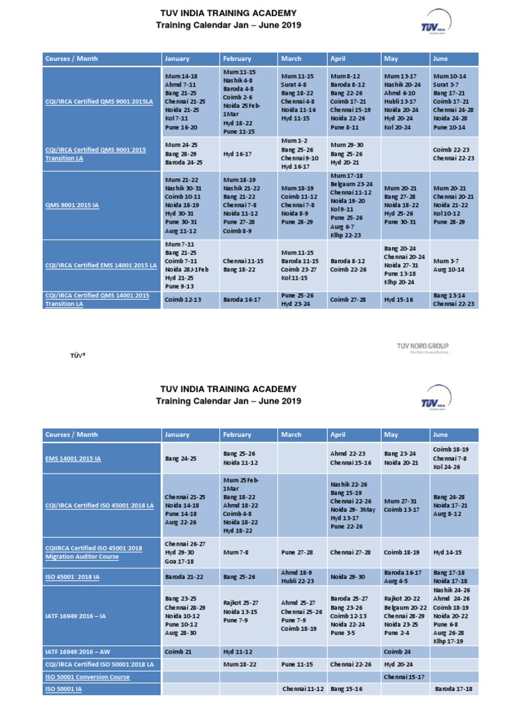 TÜV® TRAINING CALENDAR PDF Business Process Management Business