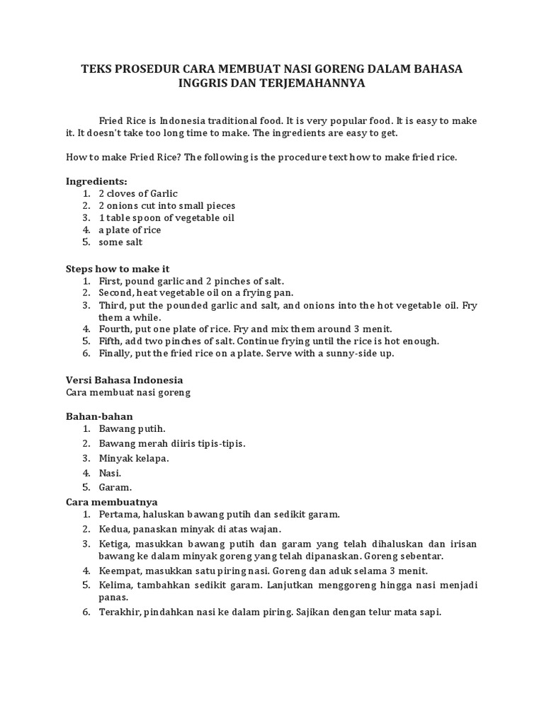 Teks Prosedur Cara Membuat Nasi Goreng Berbagai Teks Penting