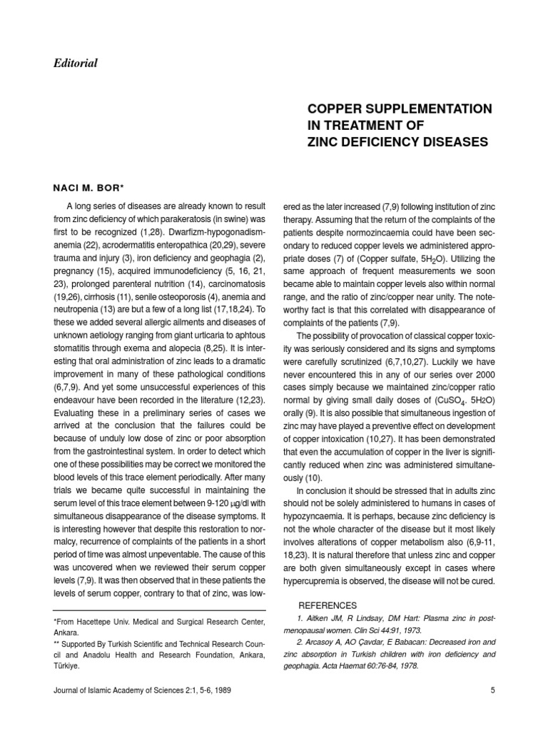 Copper Supplementation in Zinc Deficiency Dose (Biochemistry) Zinc