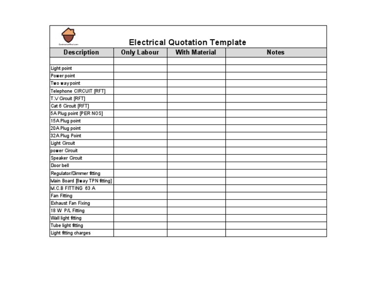 Electrical Quotation Template for Labour | PDF | Computers | Technology ...