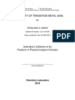 Reactivitty of Transition Metal Ions: Submitted in Fulfillment of The Practicum in Physical Inorganic Chemstry