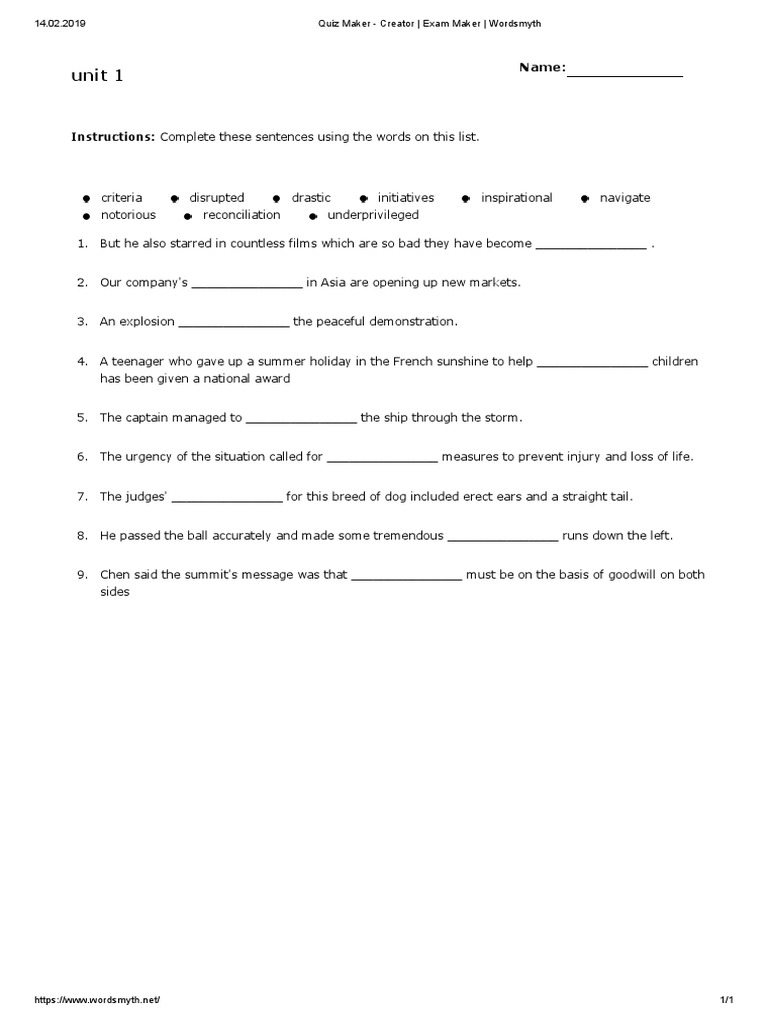 Quiz Maker Creator Exam Maker Wordsmyth 1a . PDF