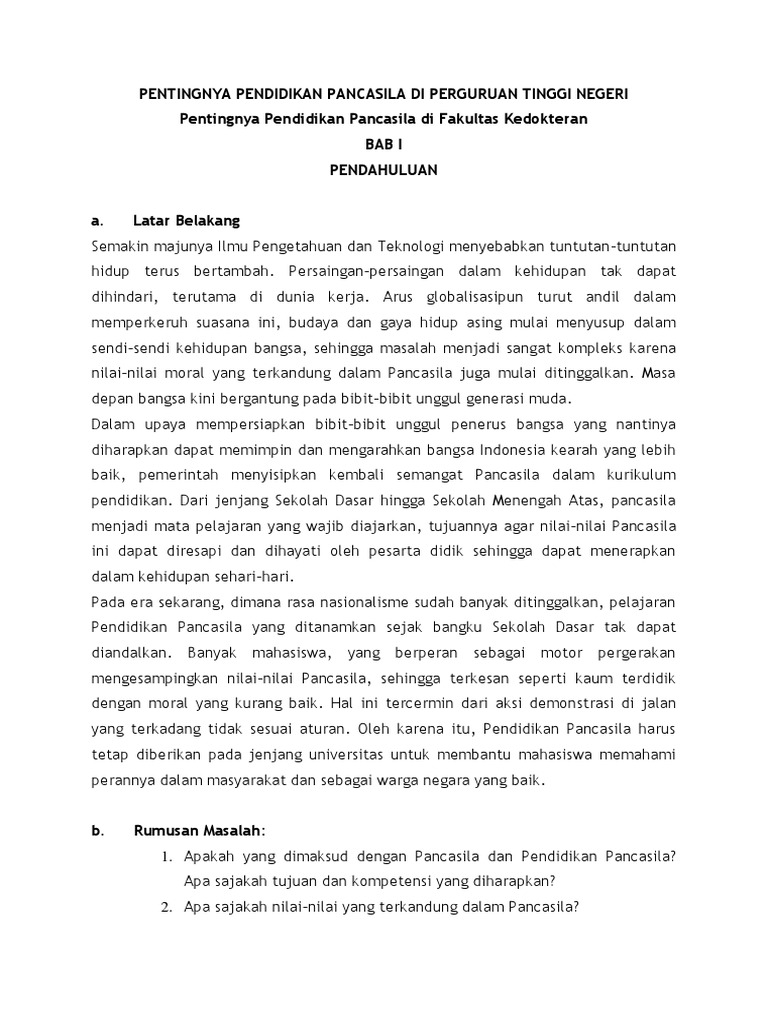 Pentingnya Pendidikan Pancasila Di Perguruan Tinggi Negeri Docx