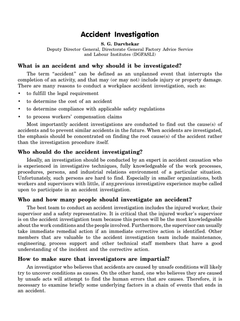 Workplace Accident Investigation Guide | PDF | Occupational Safety And ...