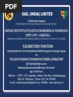 Gail (India) Limited: Central Institute of Plastics Engineering & Technology Cipet: Csts - Agartala