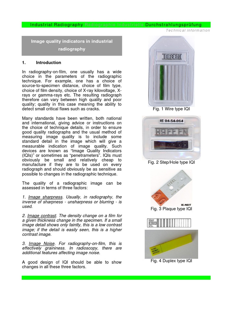Image Quality Indicators in Radiography | PDF | Radiography | Applied ...