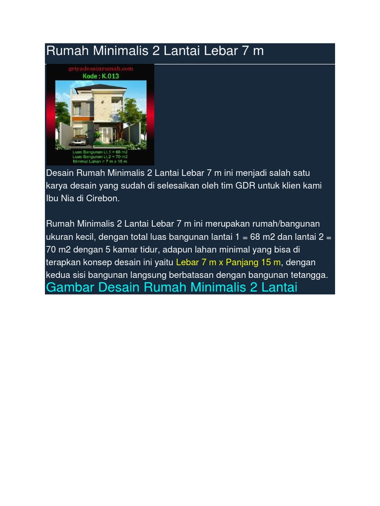 Rumah Minimalis 2 Lantai Lebar 7 M PDF