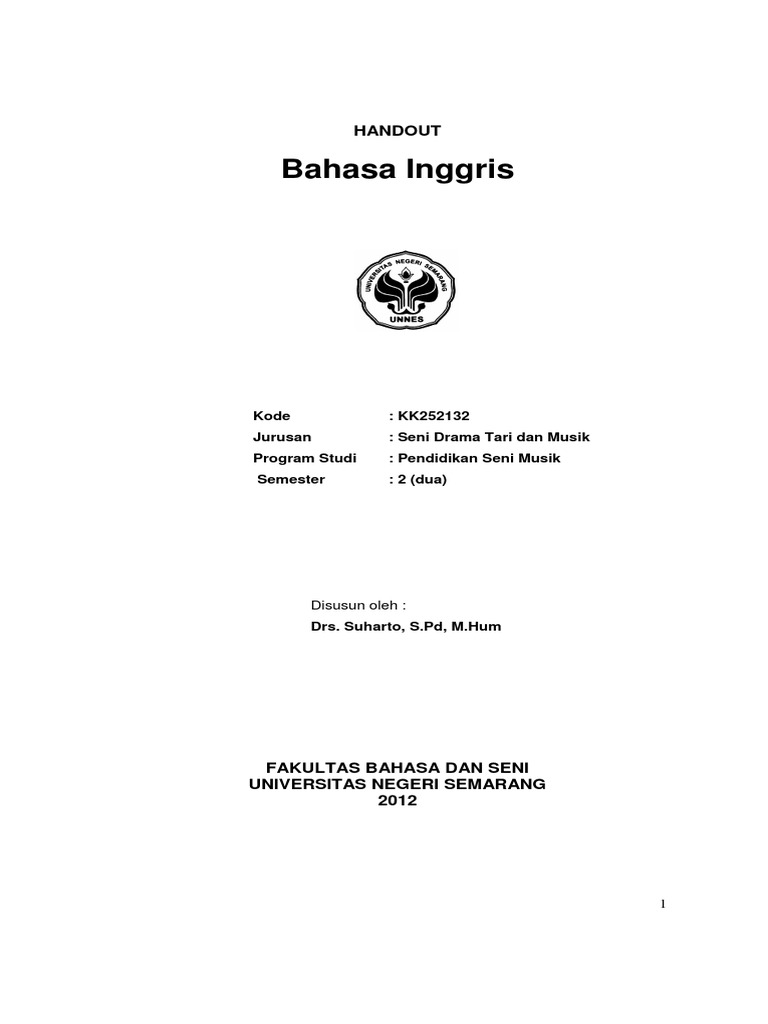 Handout Bahasa Inggris S1 P Harto Docx Polygraph Jazz