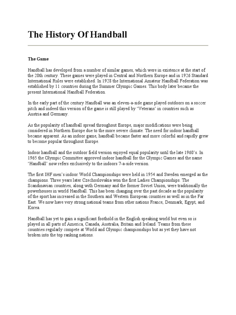 The History of Handball PDF Athletic Sports Teams