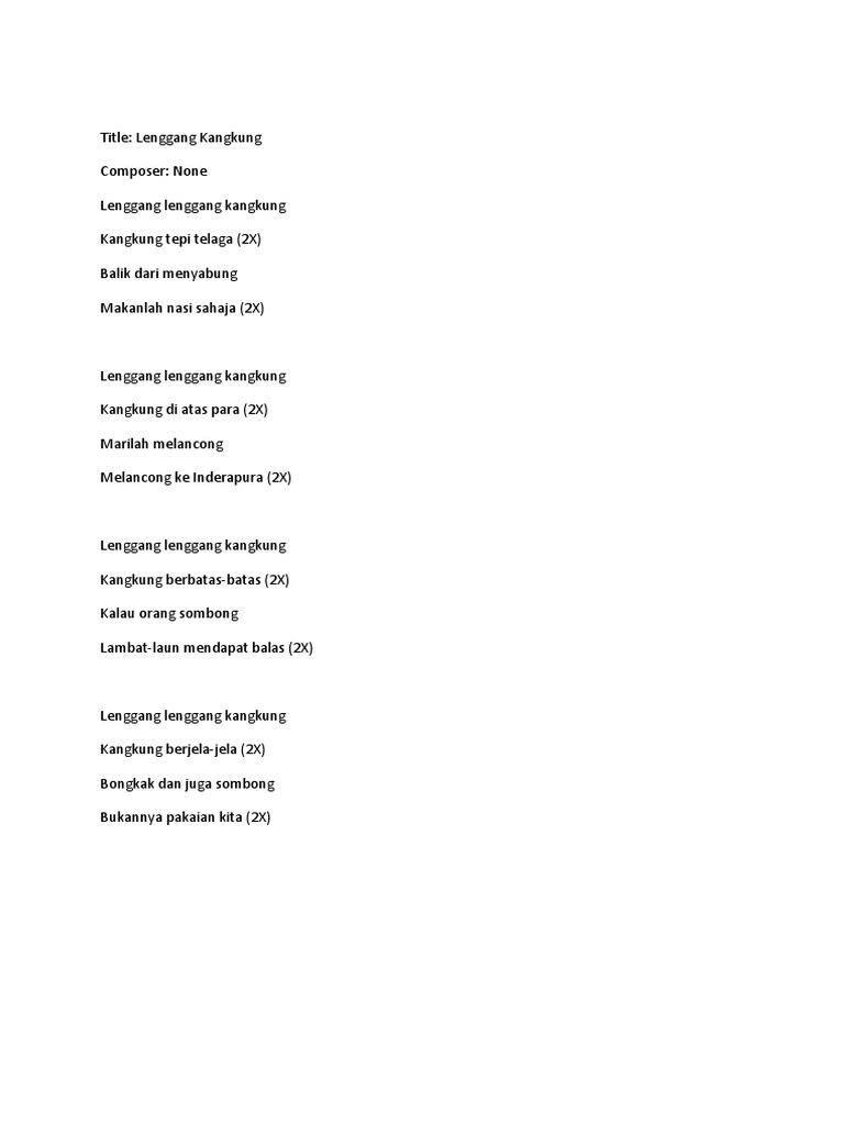 Lirik Lagu Lenggang Lenggang Kangkung