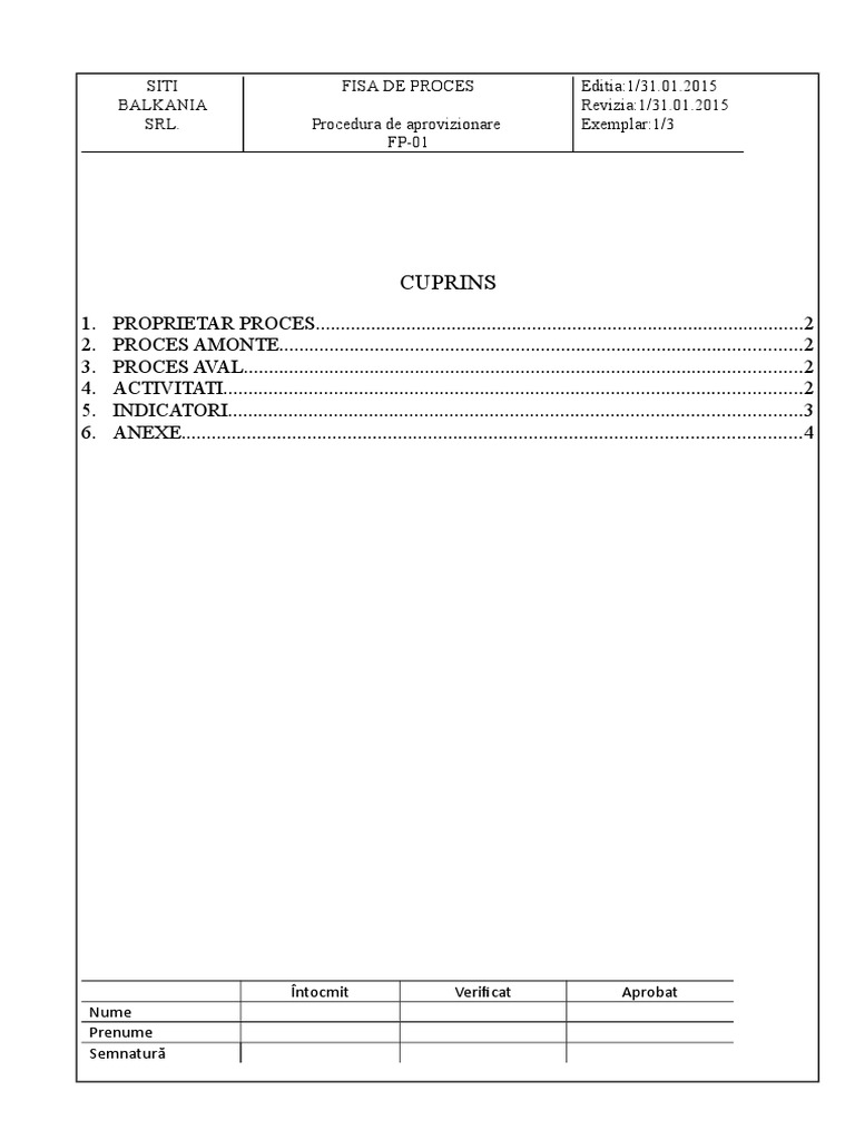 Fisa de Proces Aproizionare | PDF