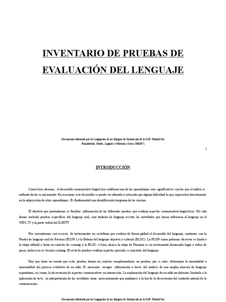 Pruebas Logopedia | PDF | Aquisición de idioma | Patología del habla y ...