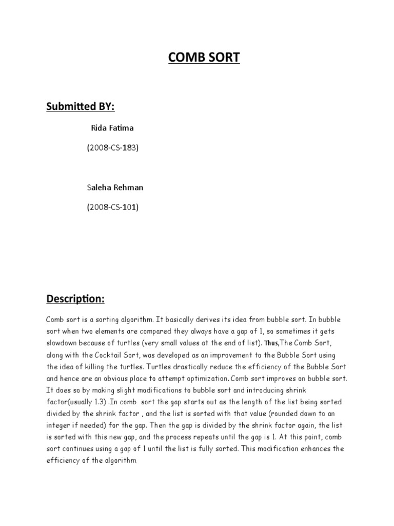 Comb Sort: Submitted BY | PDF | Computing | Theoretical Computer Science