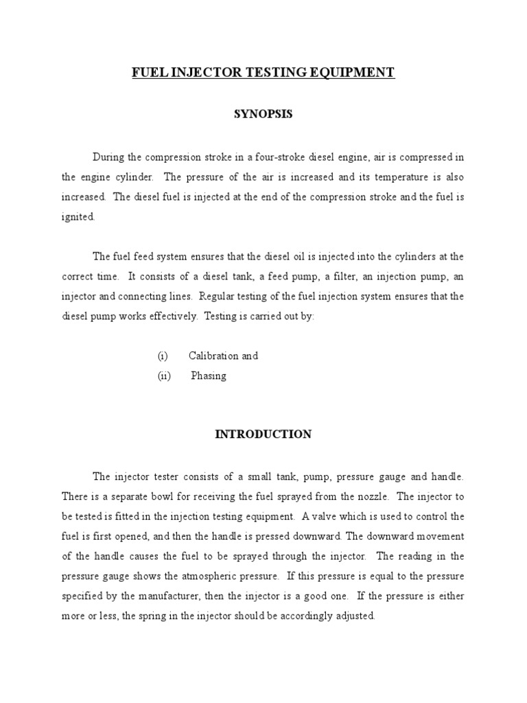 Fuel Injector Testing Equipment PDF Fuel Injection Diesel Engine
