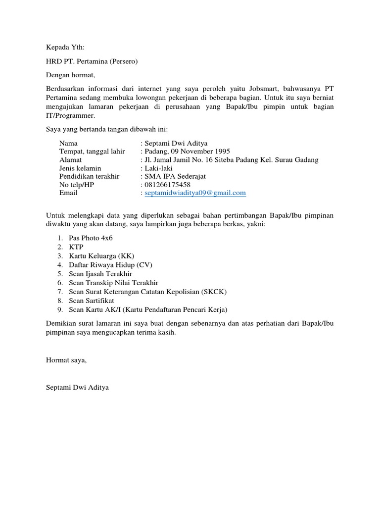 Download 62+ Contoh Surat Lamaran Kerja Lewat Email Gratis