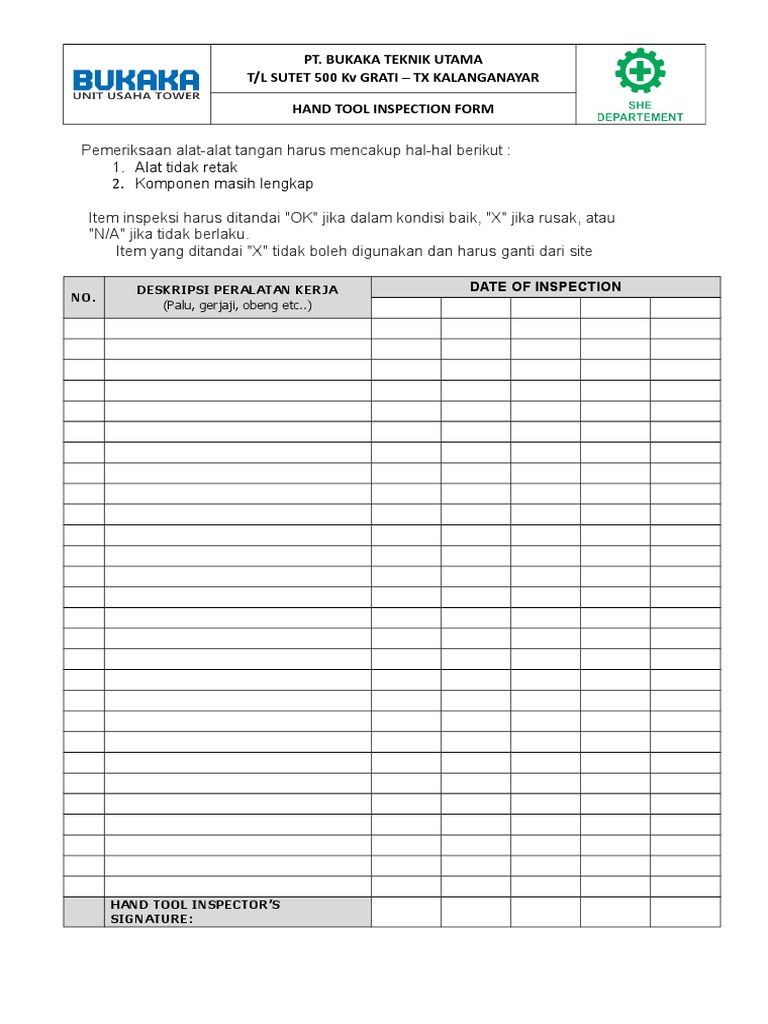 Hand Tool Checklist PDF