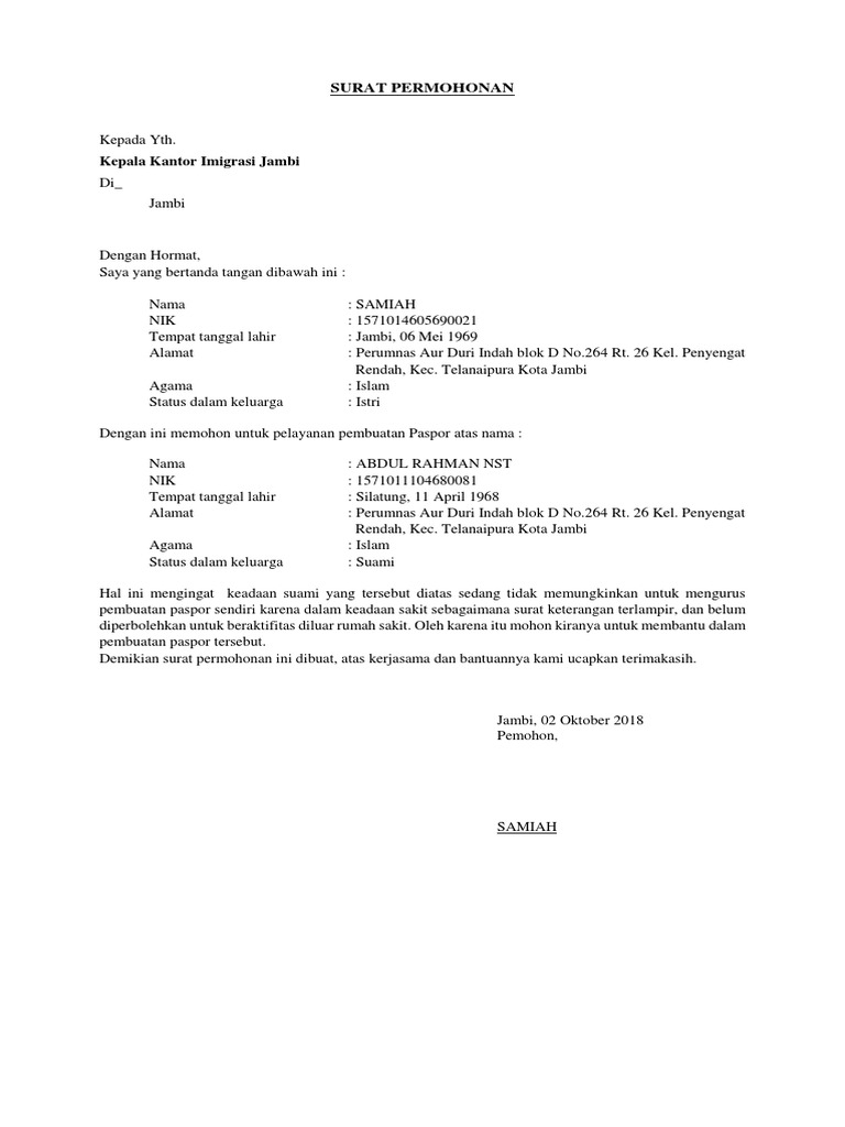 Surat Permohonan Paspor Pdf