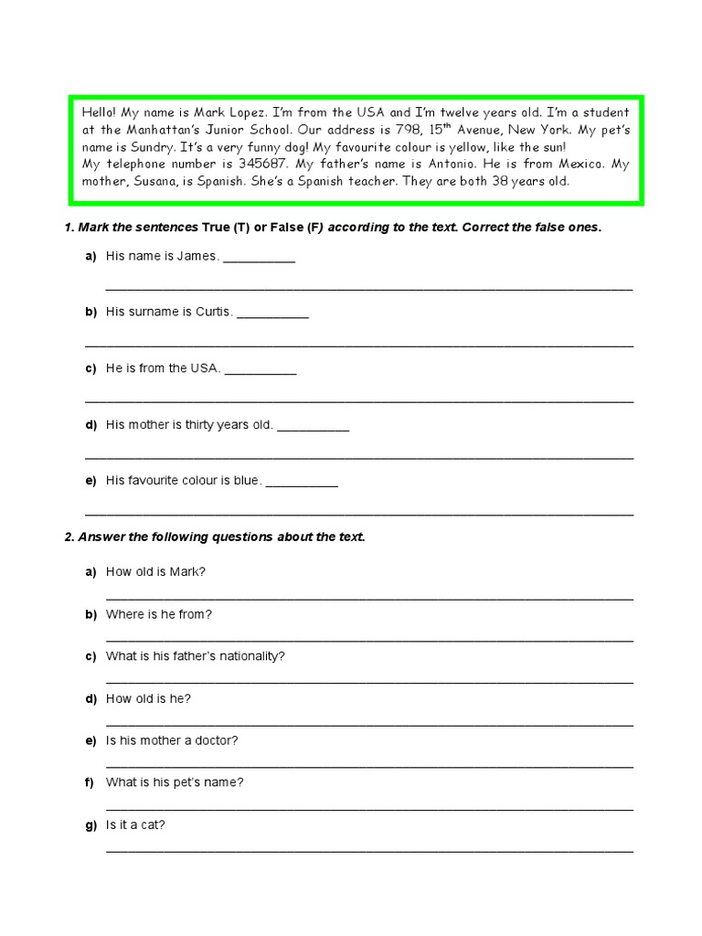 Are The Sentences True Or False Correct The False Sentences Mark The Sentences True (T) or False (F) According To The Text. Correct