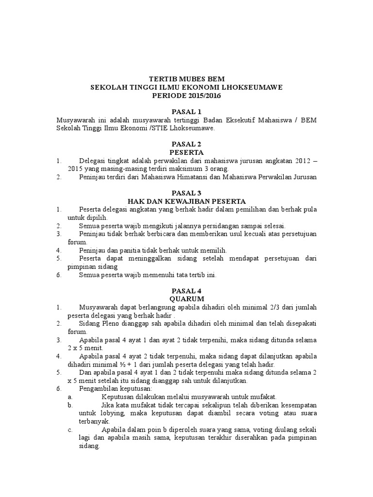 Tata Tertib Mubes BEM STIE Lhokseumawe | PDF