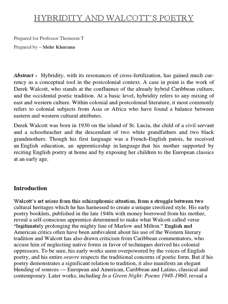 Hybridity and Walcott | PDF | Colonialism | Poetry