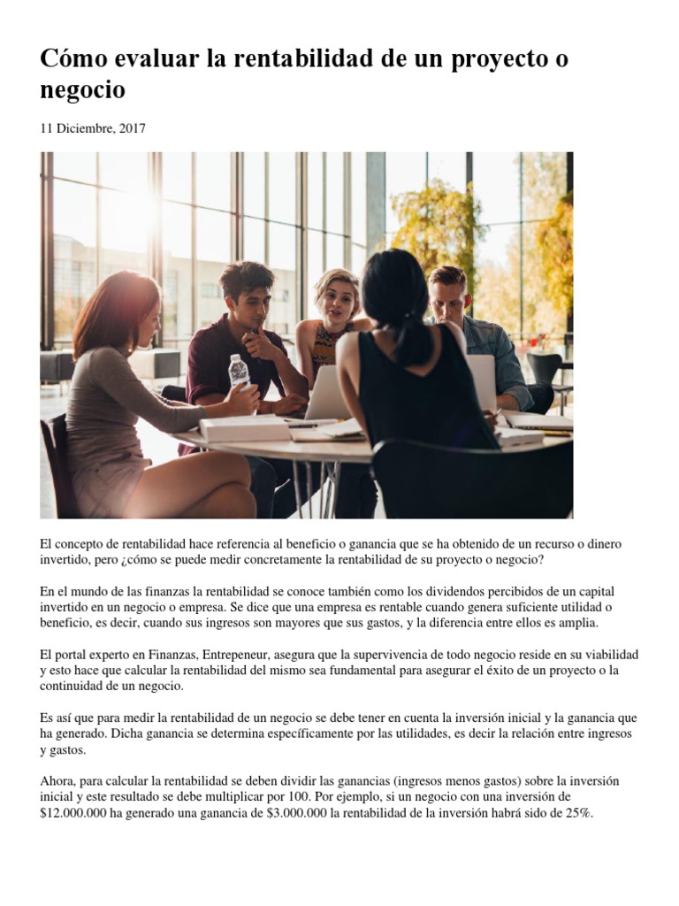 Cómo Evaluar La Rentabilidad de Un Proyecto o Negocio | PDF ...