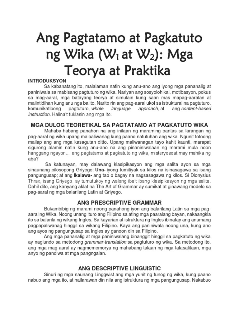 Ang Pagtatamo at Pagkatuto NG Wika