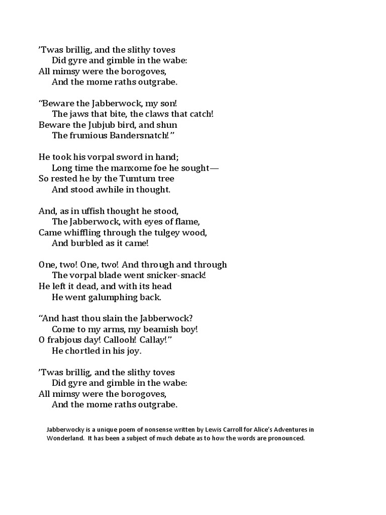 Jabberwocky Poem Printable