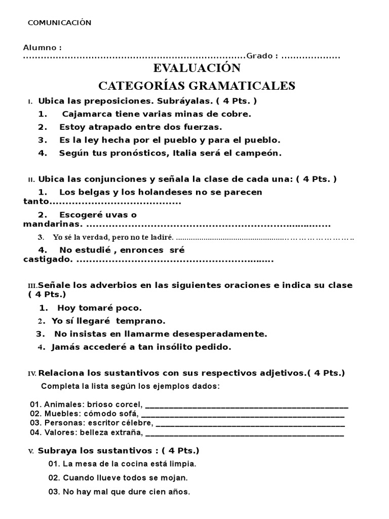 Evaluacion Categorias Gramaticales Pdf Tipologia Linguistica Morfologia