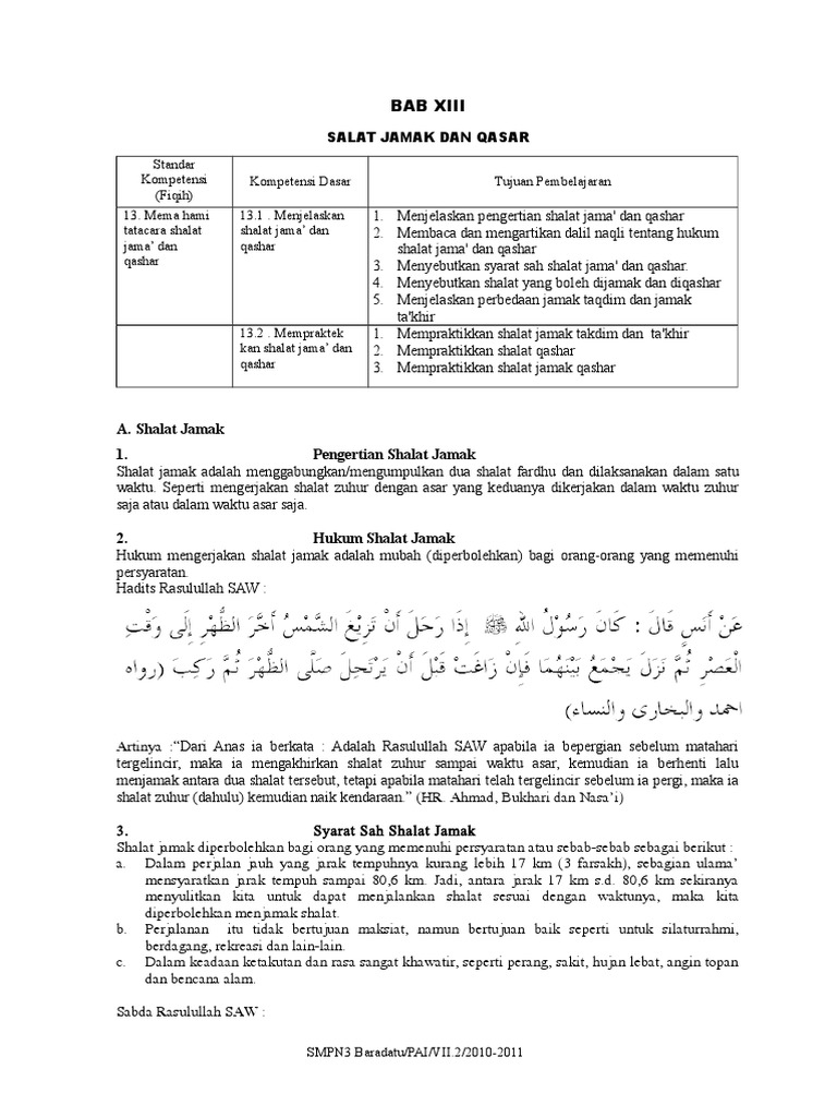 Bab Xiii A Shalat Jamak 1 Pengertian Shalat Jamak