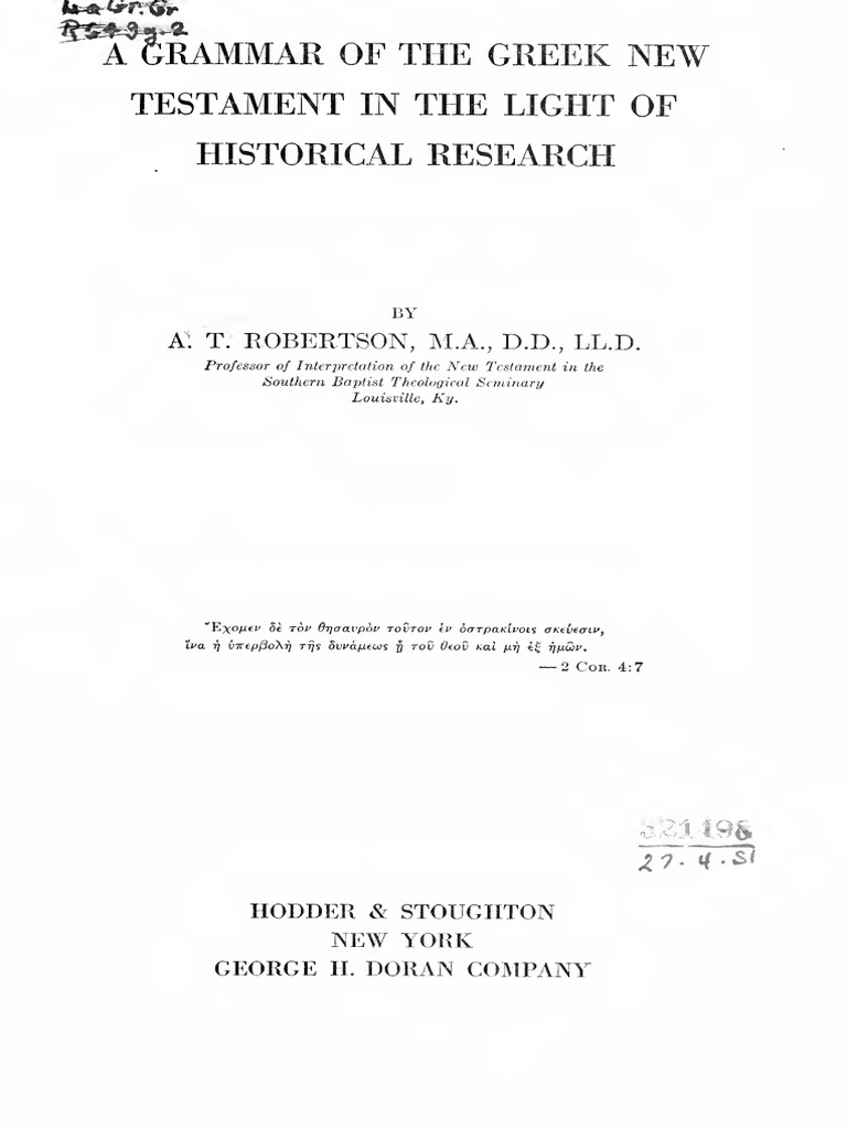 Grammmar Greek New Testament Full Pdf Philology Language Arts Discipline