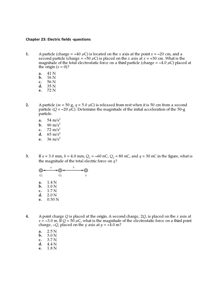Ch 23 Questions With Answers Pdf Electric Field Electrostatics