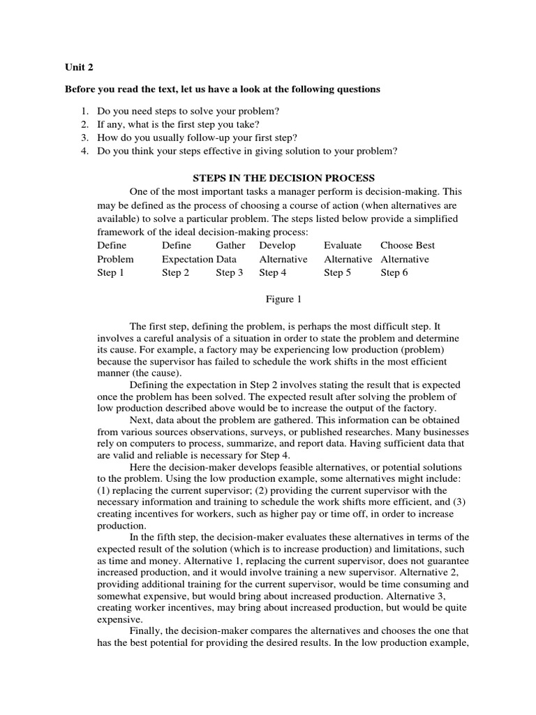 Unit 2 Steps in The Decisions Process | PDF | Decision Making ...