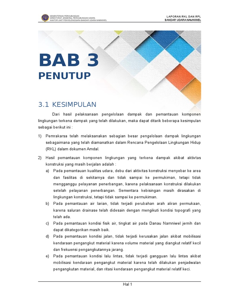 Laporan Pelaksanaan RKL-RPL - Bandara Namniwel | PDF