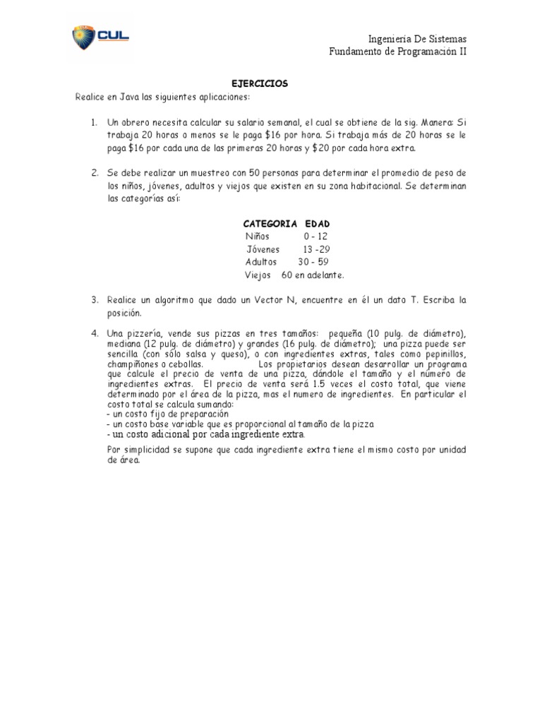 Ejercicios de Programación en Java | PDF