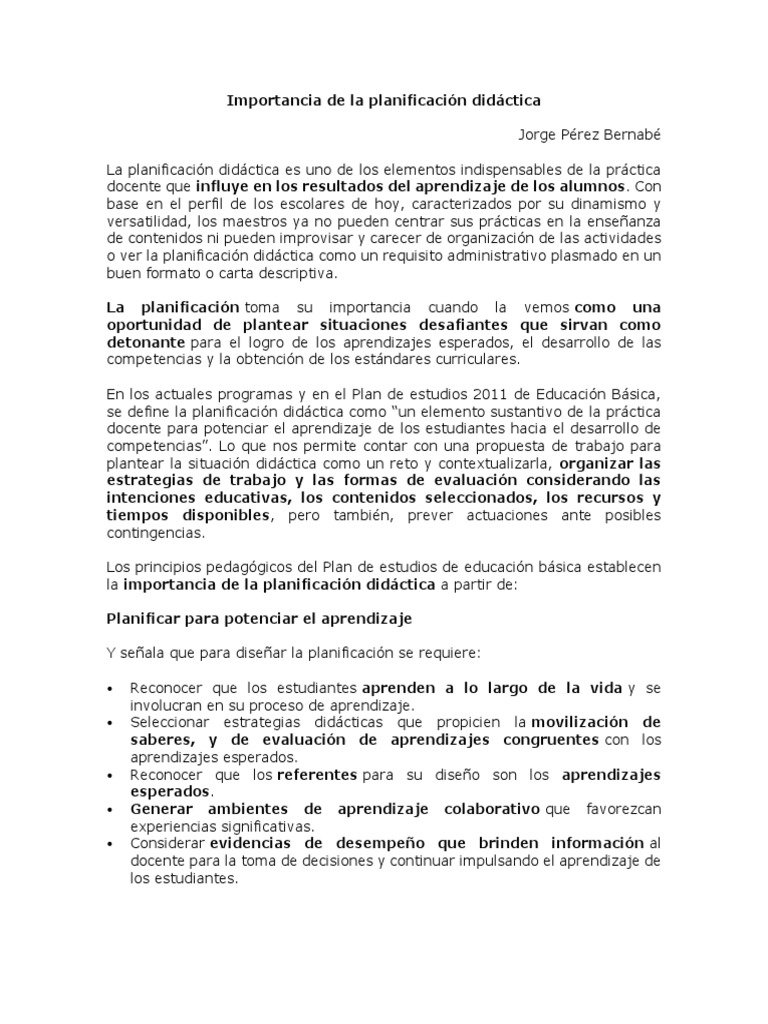 Importancia de la Planificación Didáctica | PDF | Plan de estudios ...