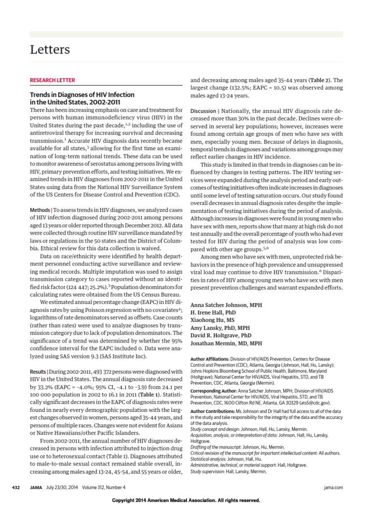 Letters: Trends in Diagnoses of HIV Infection in The United States ...