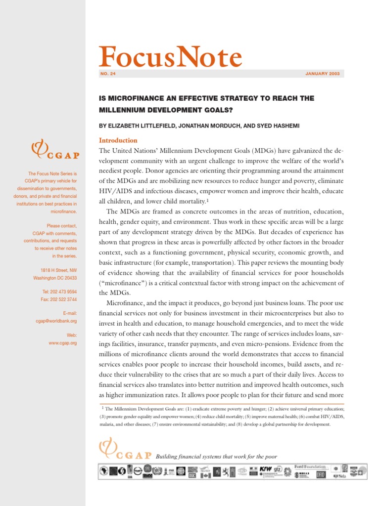 CGAP Focus Note Is Microfinance An Effective Strategy To Reach The ...
