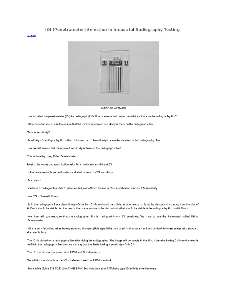 IQI Selection in Industrial Radiography Testing PDF