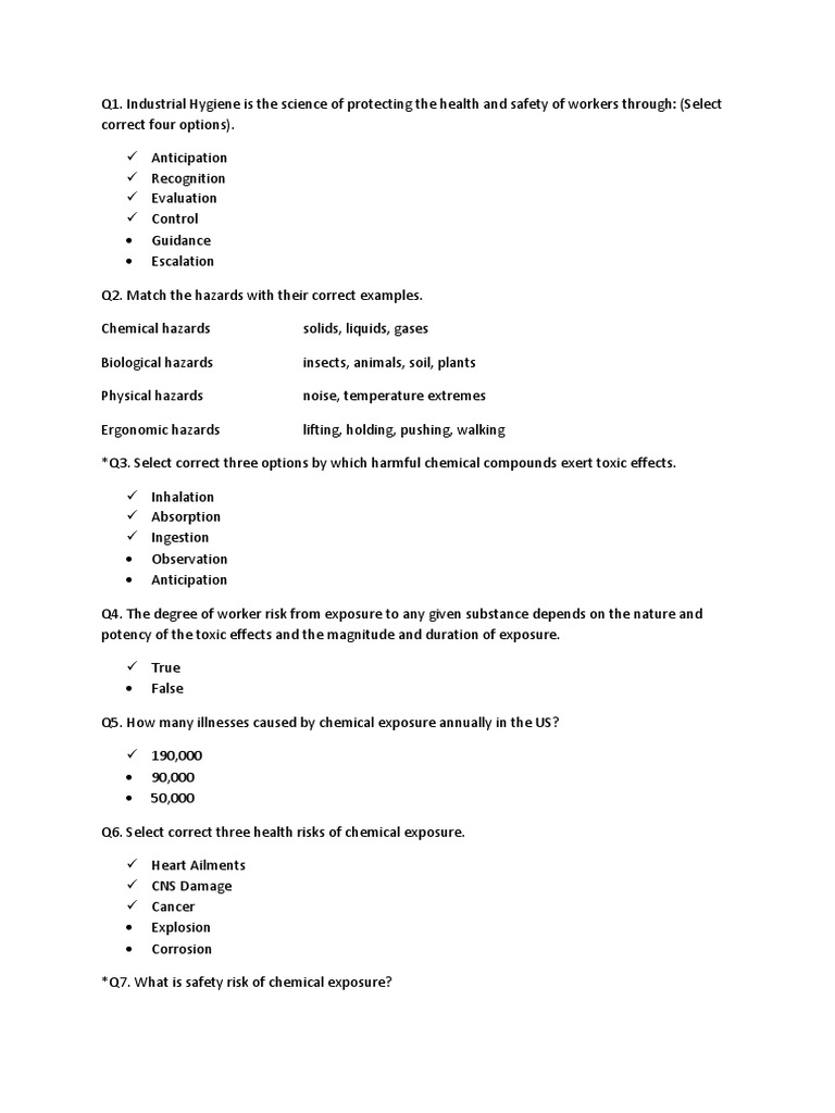 Industrial Hygiene Questions and Answers PDF Occupational Hygiene