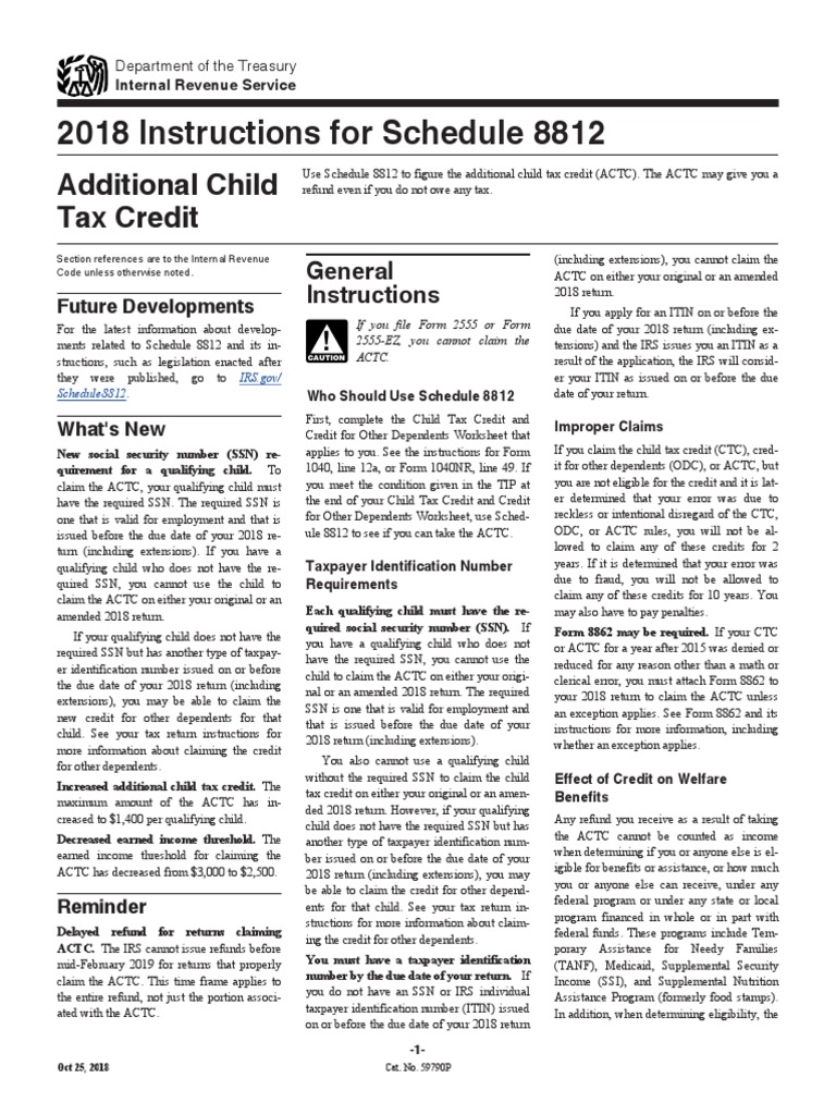 2018 Instructions For Schedule 8812 Additional Child Tax Credit PDF