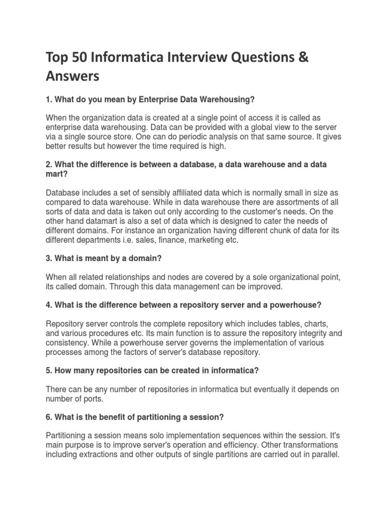 Top 50 Informatica Interview Questions | PDF | Data Warehouse | Databases