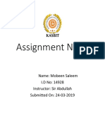 Assignment No. 2: Name: Mobeen Saleem I.D No: 14928 Instructor: Sir Abdullah Submitted On: 24-03-2019