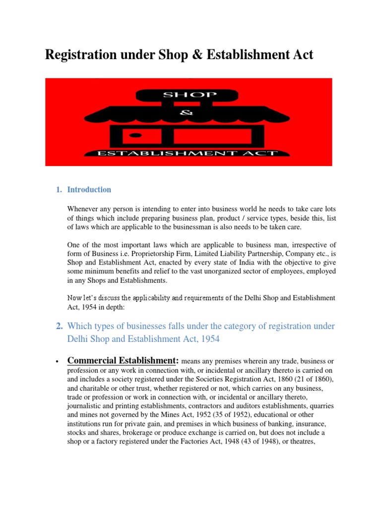 Shop & Establishment Act PDF Private Law Government Information
