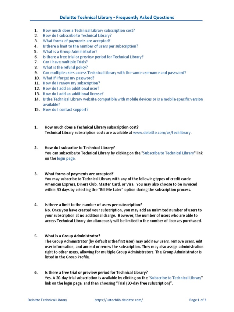 Deloitte Technical Library FAQs | PDF | Subscription Business Model ...