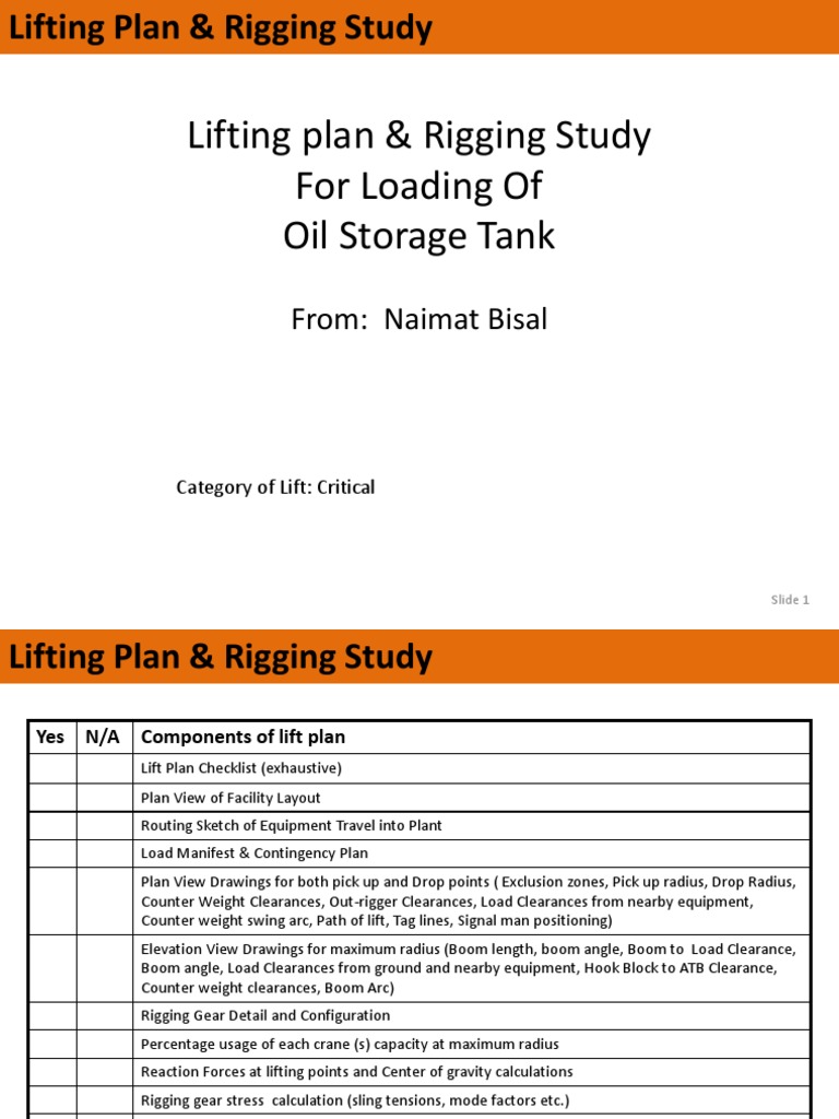 Rigging Study Lifting Plan For Oil Storage Tank At Naimat Pdf