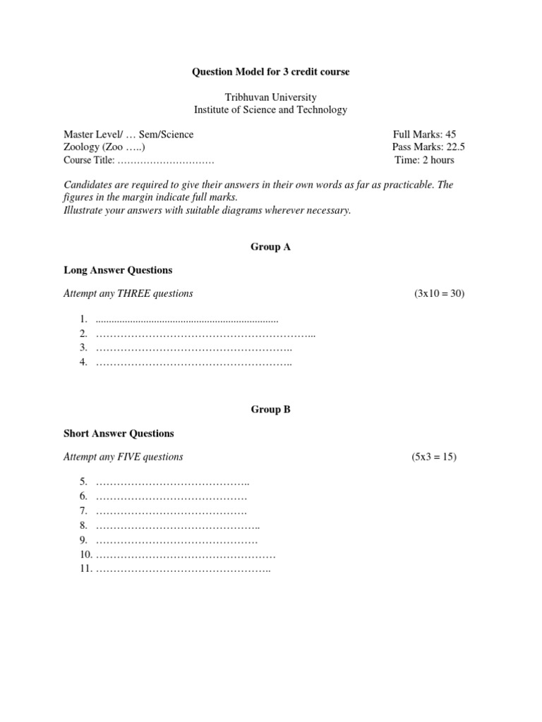 Zoology Exam Question Model Template | PDF