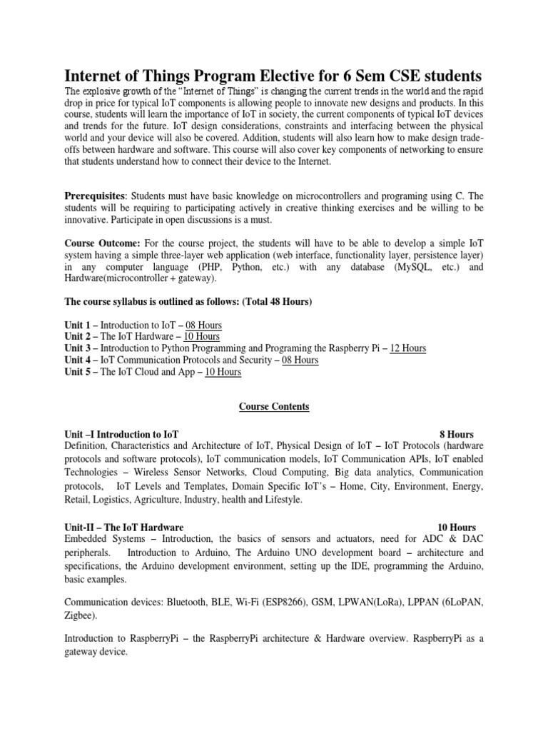IoT Program Elective for CSE Students | PDF | Internet Of Things ...