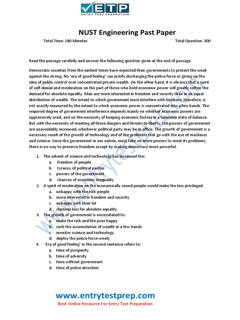 NUST Engineering Sample Past Paper 1 | PDF | Rotation Around A Fixed ...